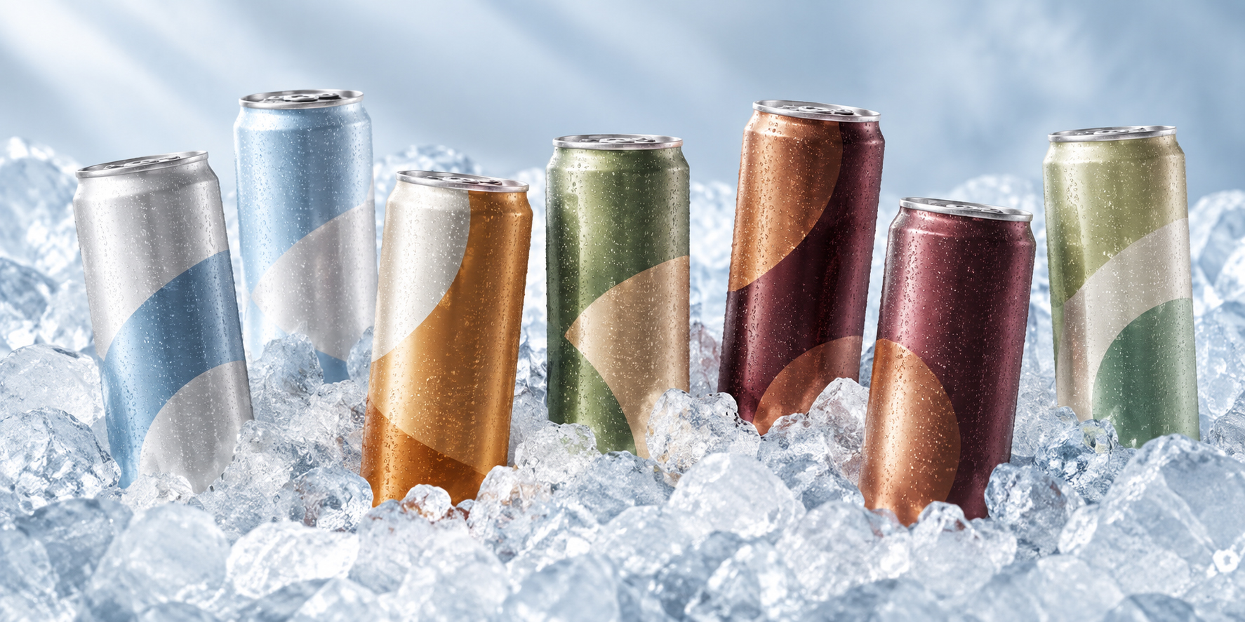 Bases alcooliques pour cocktails RTD Canettes de cocktails RTD disposées dans la glace